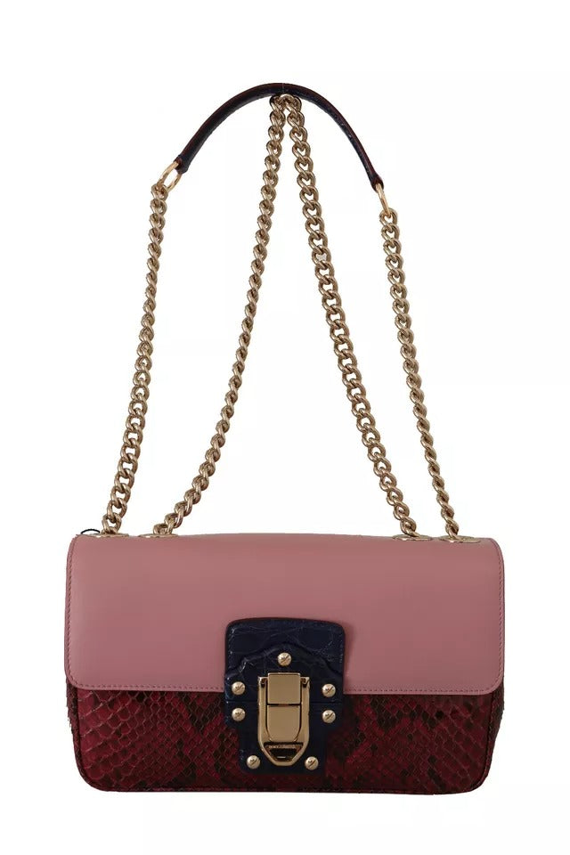 Dolce & Gabbana Pink Red Exotic Skins Gold Chain Purse Lucia Leather Bag