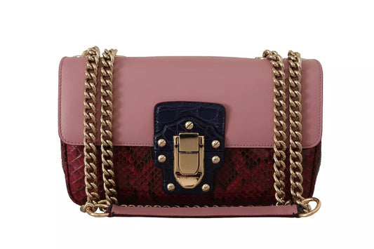 Dolce & Gabbana Pink Red Exotic Skins Gold Chain Purse Lucia Leather Bag