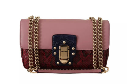 Dolce & Gabbana Pink Red Exotic Skins Gold Chain Purse Lucia Leather Bag