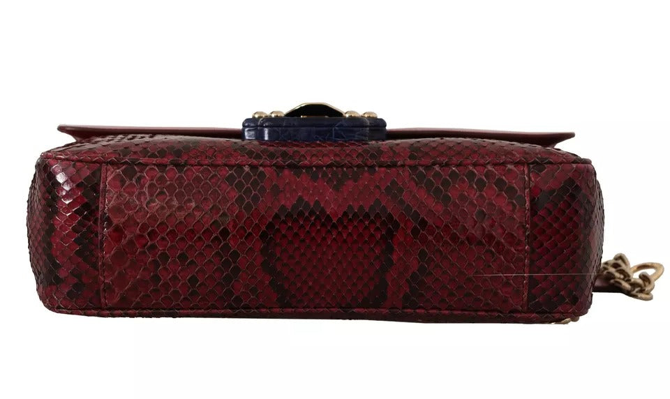Dolce & Gabbana Pink Red Exotic Skins Gold Chain Purse Lucia Leather Bag