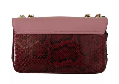 Dolce & Gabbana Pink Red Exotic Skins Gold Chain Purse Lucia Leather Bag