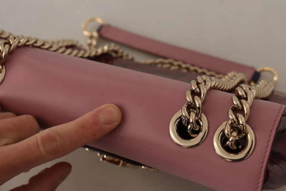 Dolce & Gabbana Pink Red Exotic Skins Gold Chain Purse Lucia Leather Bag