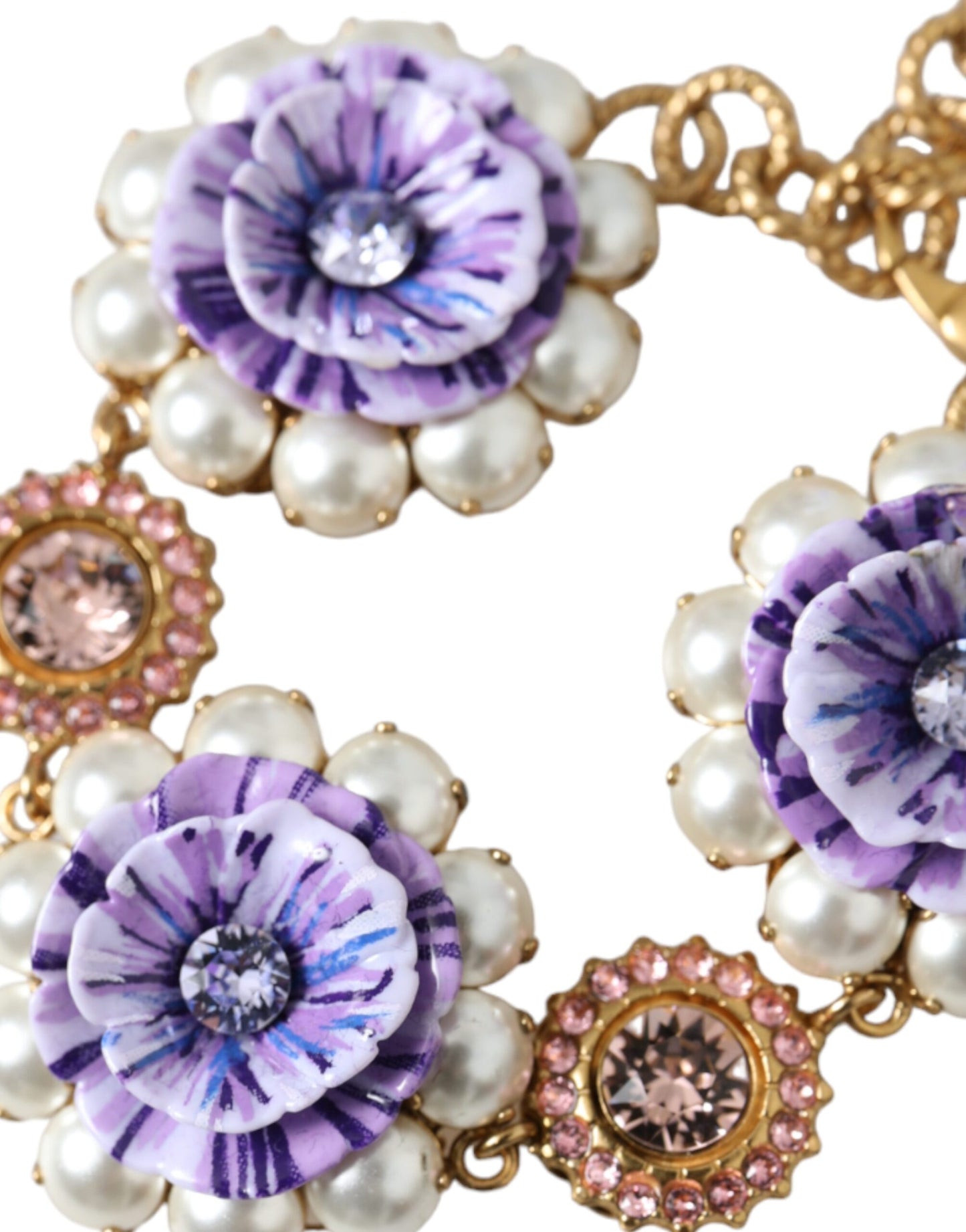 Dolce & Gabbana Gold Fiori Blooming Floral Baroque Crystals Bracelet