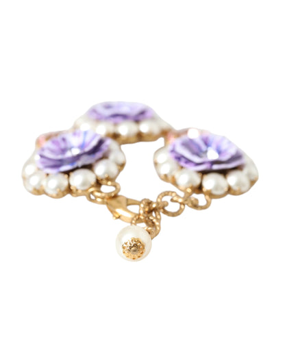 Dolce & Gabbana Gold Fiori Blooming Floral Baroque Crystals Bracelet