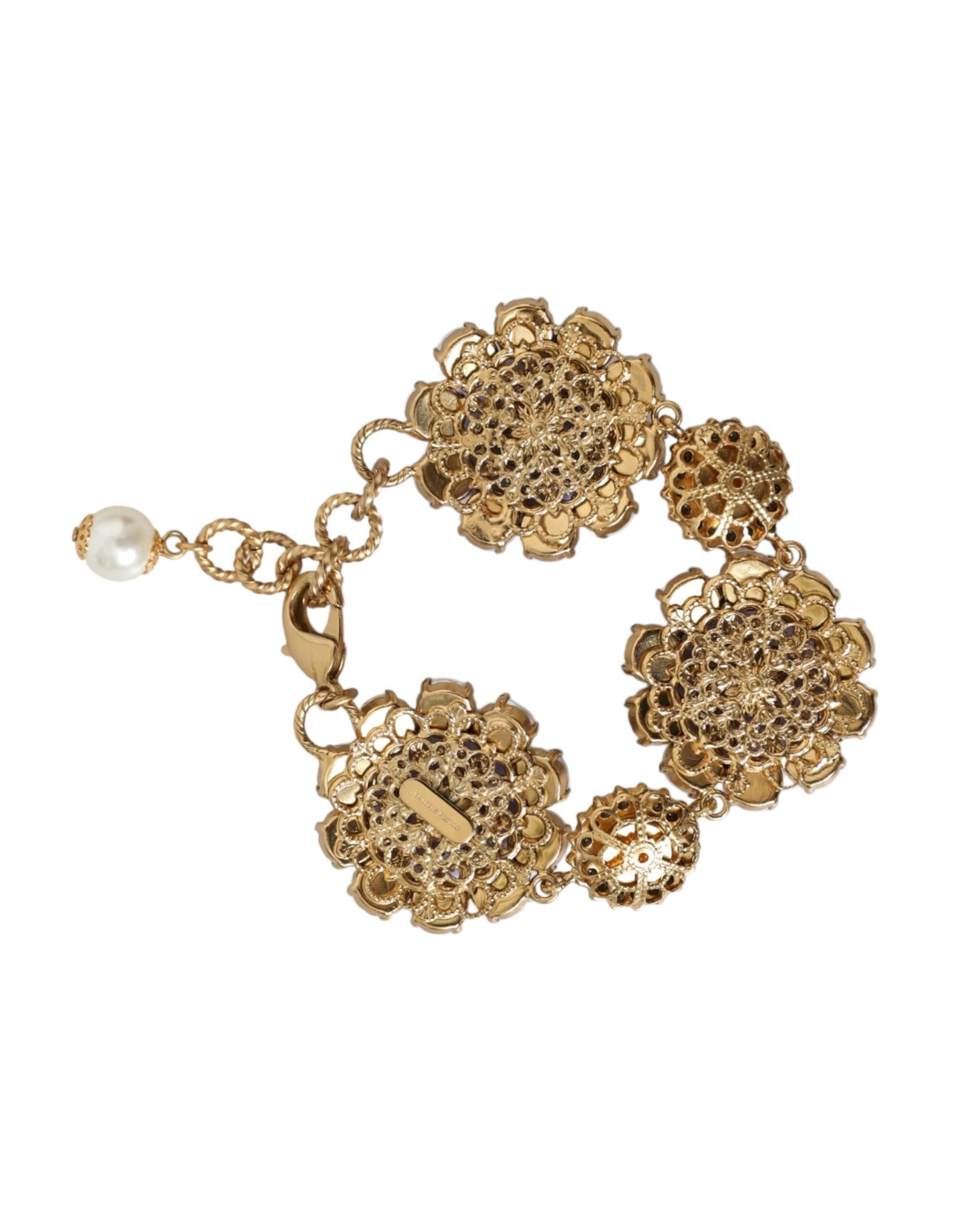 Dolce & Gabbana Gold Fiori Blooming Floral Baroque Crystals Bracelet