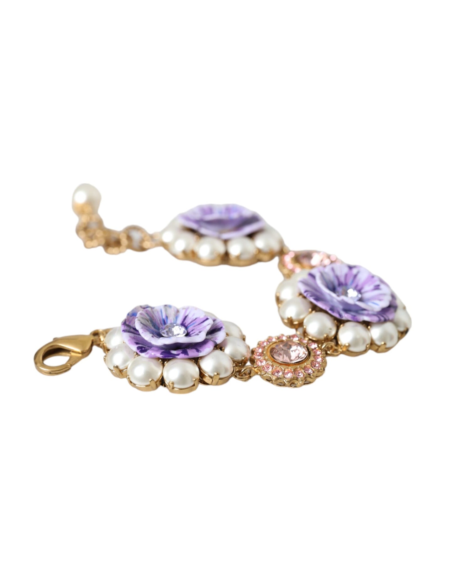 Dolce & Gabbana Gold Fiori Blooming Floral Baroque Crystals Bracelet