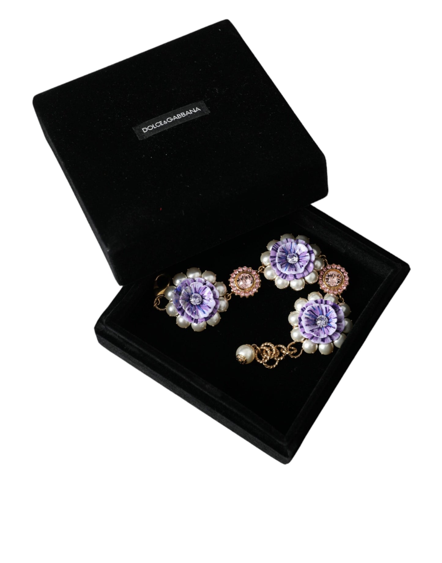 Dolce & Gabbana Gold Fiori Blooming Floral Baroque Crystals Bracelet