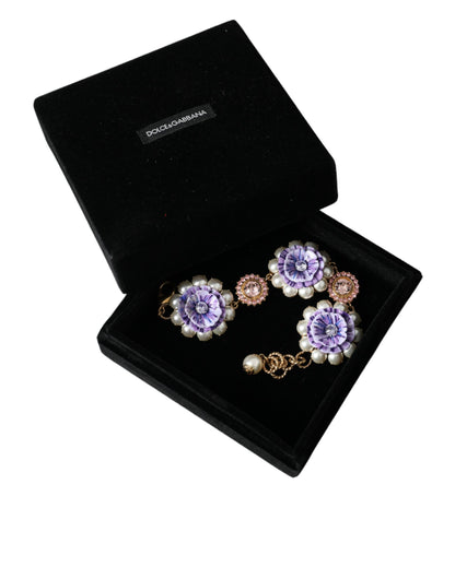 Dolce & Gabbana Gold Fiori Blooming Floral Baroque Crystals Bracelet