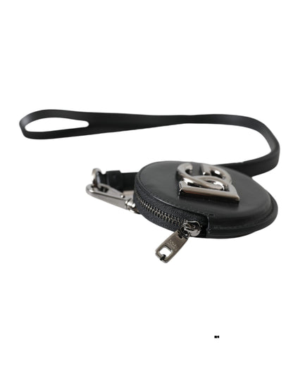Dolce & Gabbana Black Round Leather Dg Logo Coin Purse Lanyard Wallet