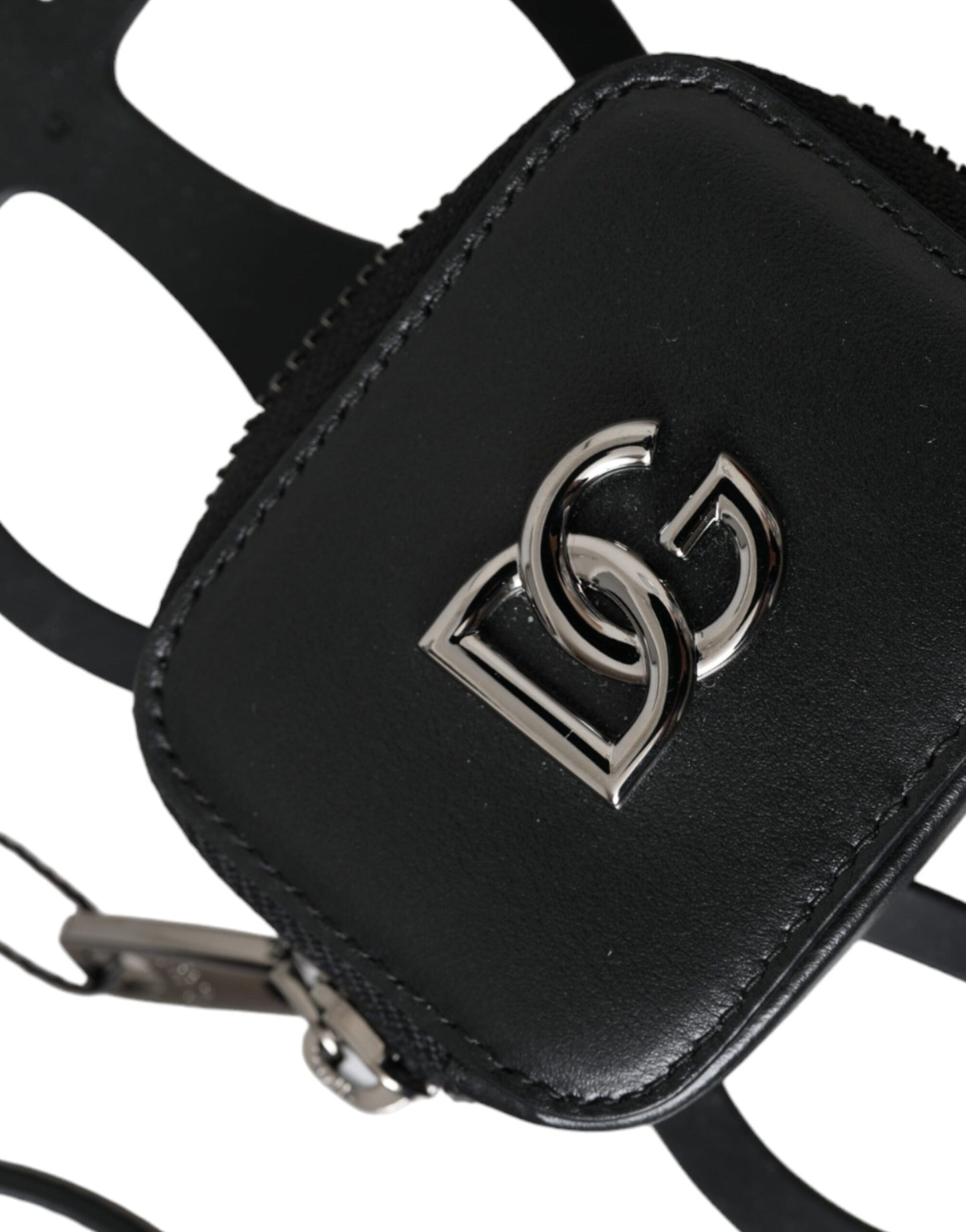 Dolce & Gabbana Black Calfskin Leather Dg Logo Coin Purse Lanyard Wallet