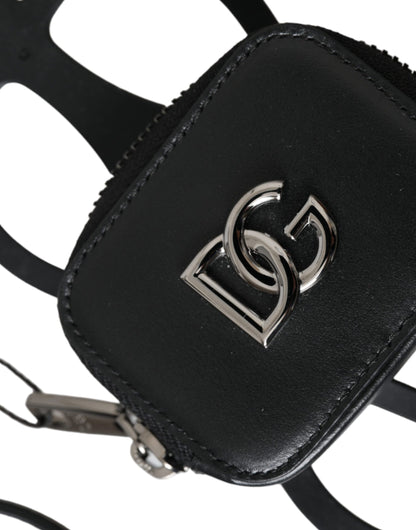 Dolce & Gabbana Black Calfskin Leather Dg Logo Coin Purse Lanyard Wallet