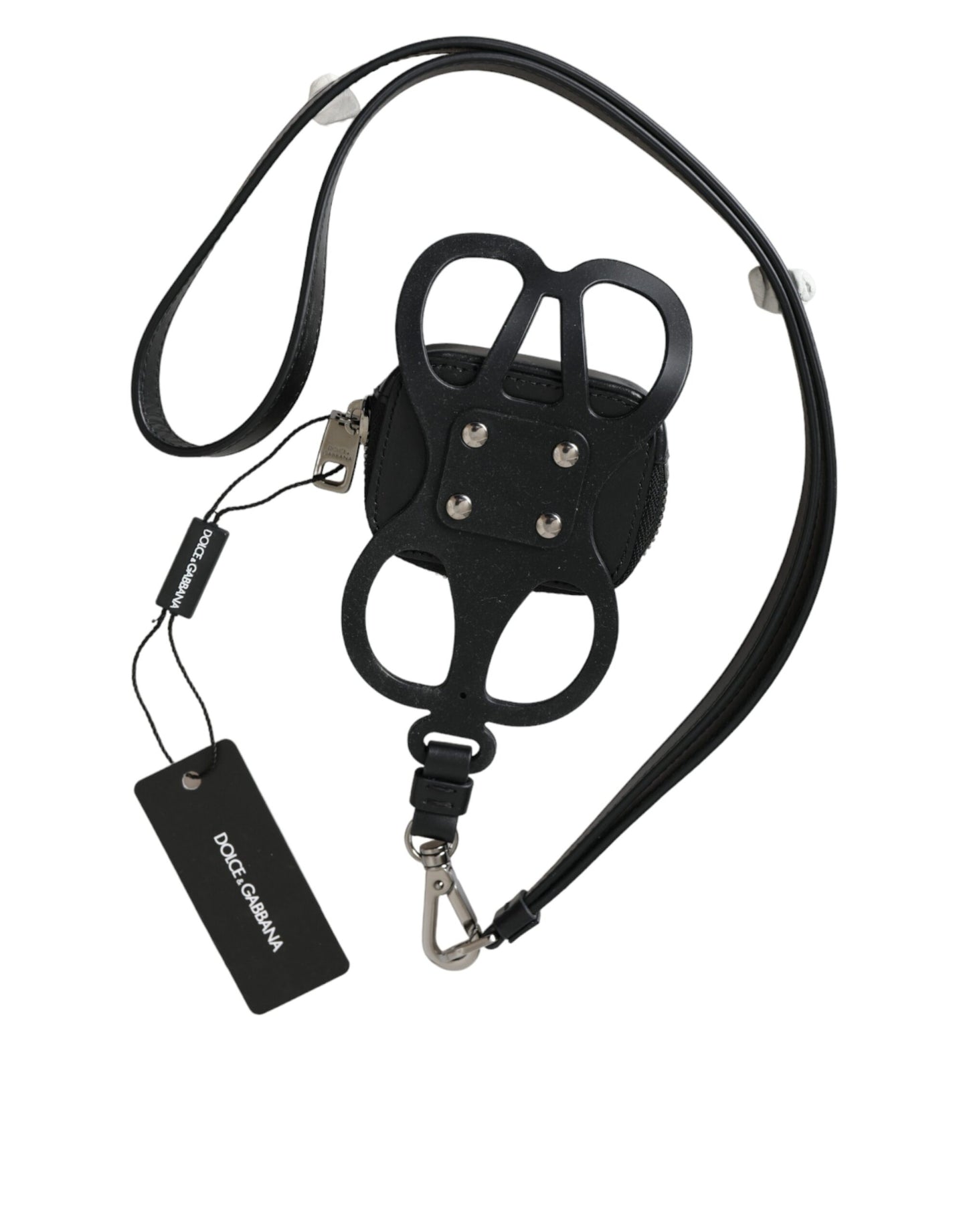 Dolce & Gabbana Black Calfskin Leather Dg Logo Coin Purse Lanyard Wallet