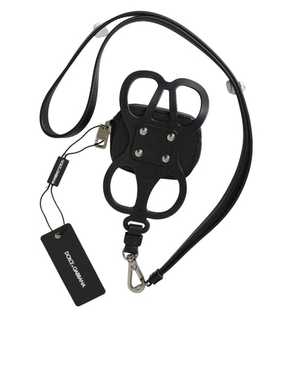 Dolce & Gabbana Black Calfskin Leather Dg Logo Coin Purse Lanyard Wallet