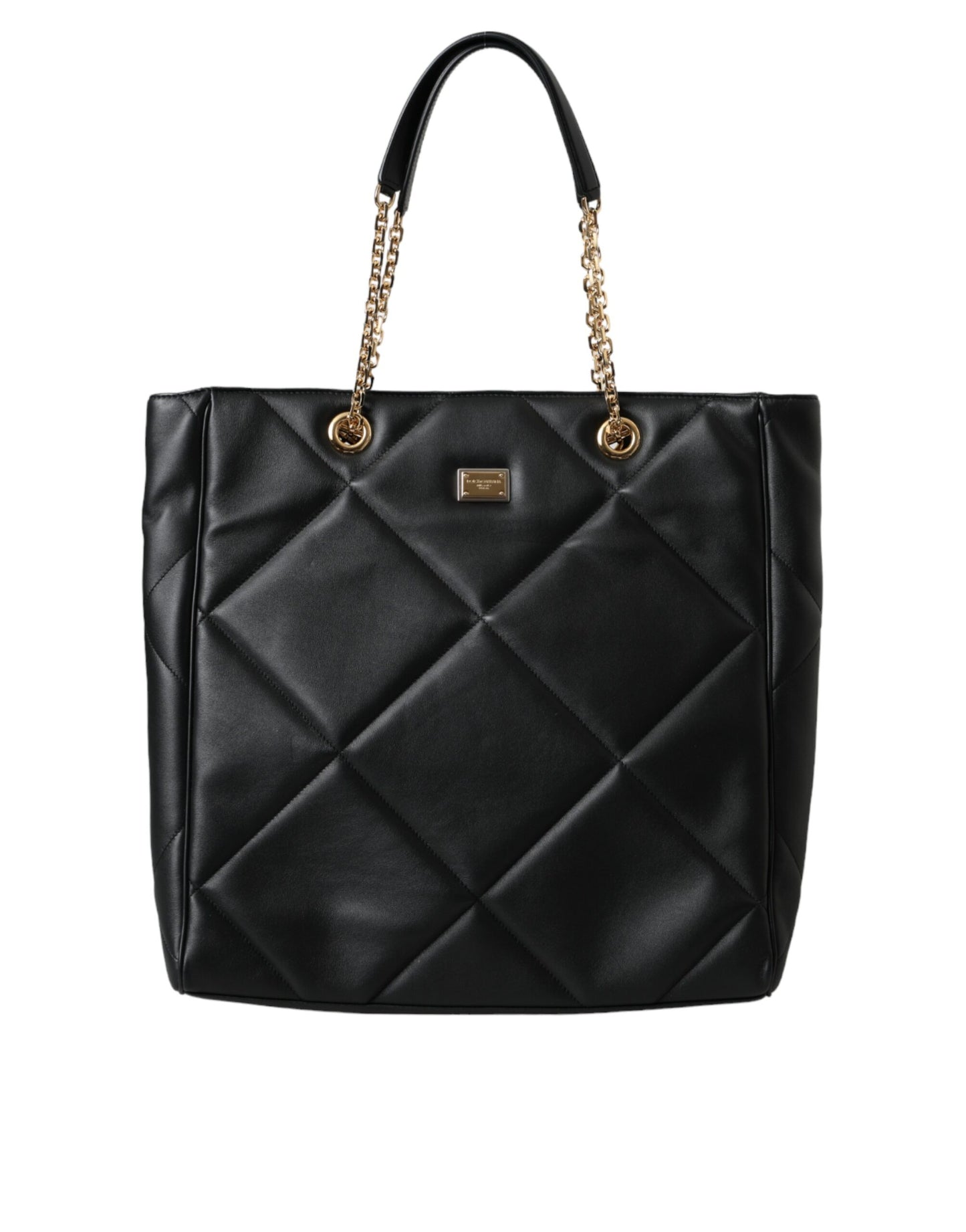 Dolce & Gabbana Black Leather Jungle Quilted Shopping Tote Bag