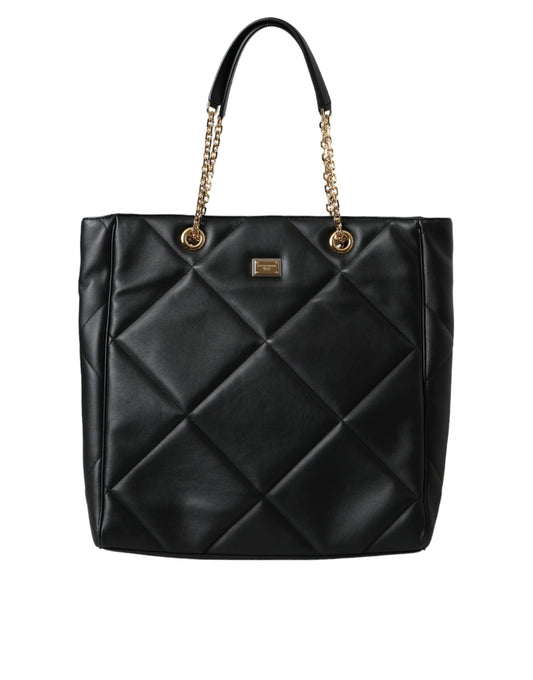 Dolce & Gabbana Black Leather Jungle Quilted Shopping Tote Bag