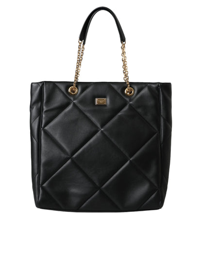 Dolce & Gabbana Black Leather Jungle Quilted Shopping Tote Bag