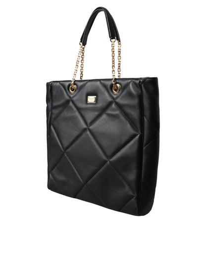 Dolce & Gabbana Black Leather Jungle Quilted Shopping Tote Bag
