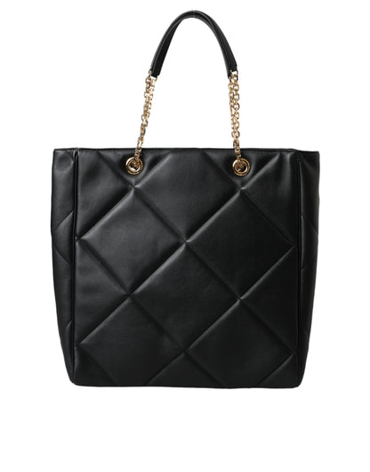 Dolce & Gabbana Black Leather Jungle Quilted Shopping Tote Bag