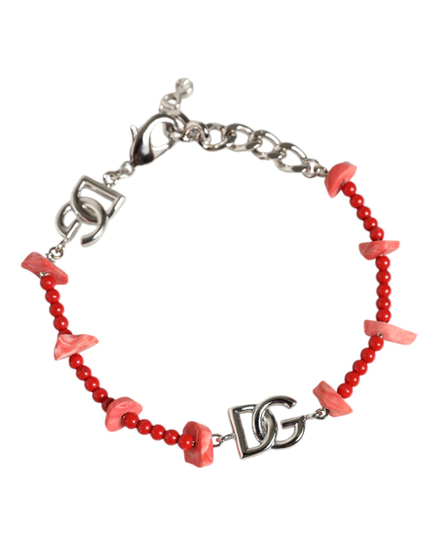 Dolce & Gabbana Silver Tone Brass Beaded Resin Dg Logo Chain Bracelet