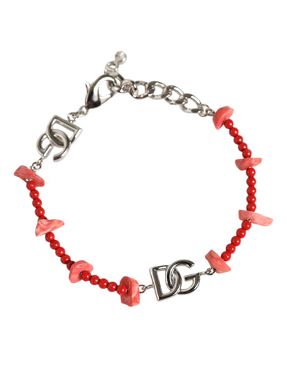 Dolce & Gabbana Silver Tone Brass Beaded Resin Dg Logo Chain Bracelet