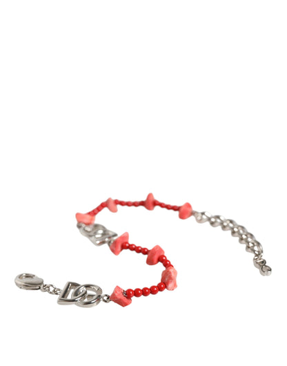 Dolce & Gabbana Silver Tone Brass Beaded Resin Dg Logo Chain Bracelet