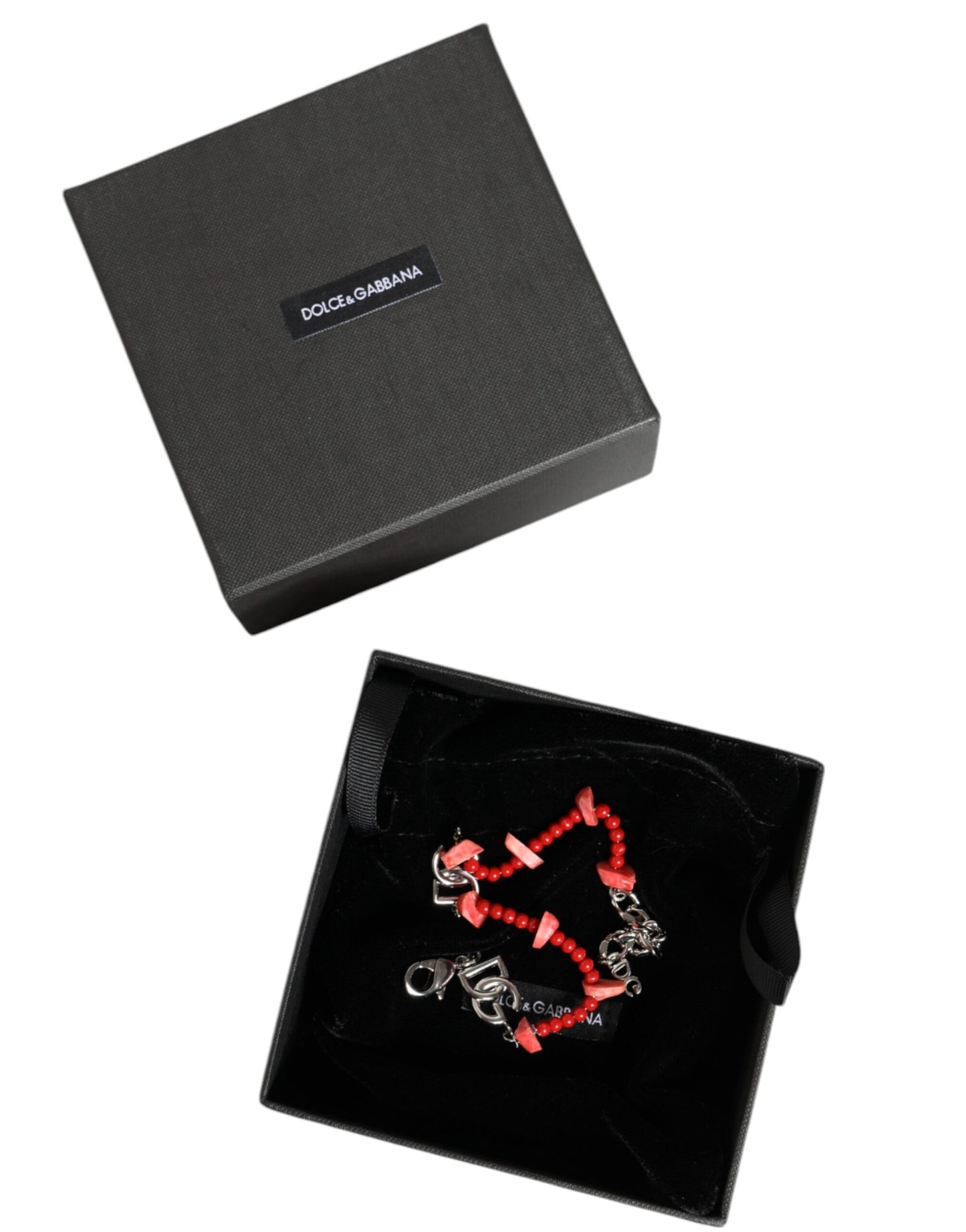 Dolce & Gabbana Silver Tone Brass Beaded Resin Dg Logo Chain Bracelet