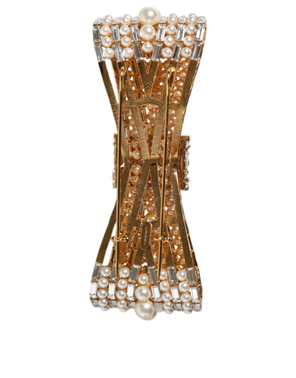Dolce & Gabbana Gold Tone Brass Bow Crystal Fauxpearl Embellished Brooch