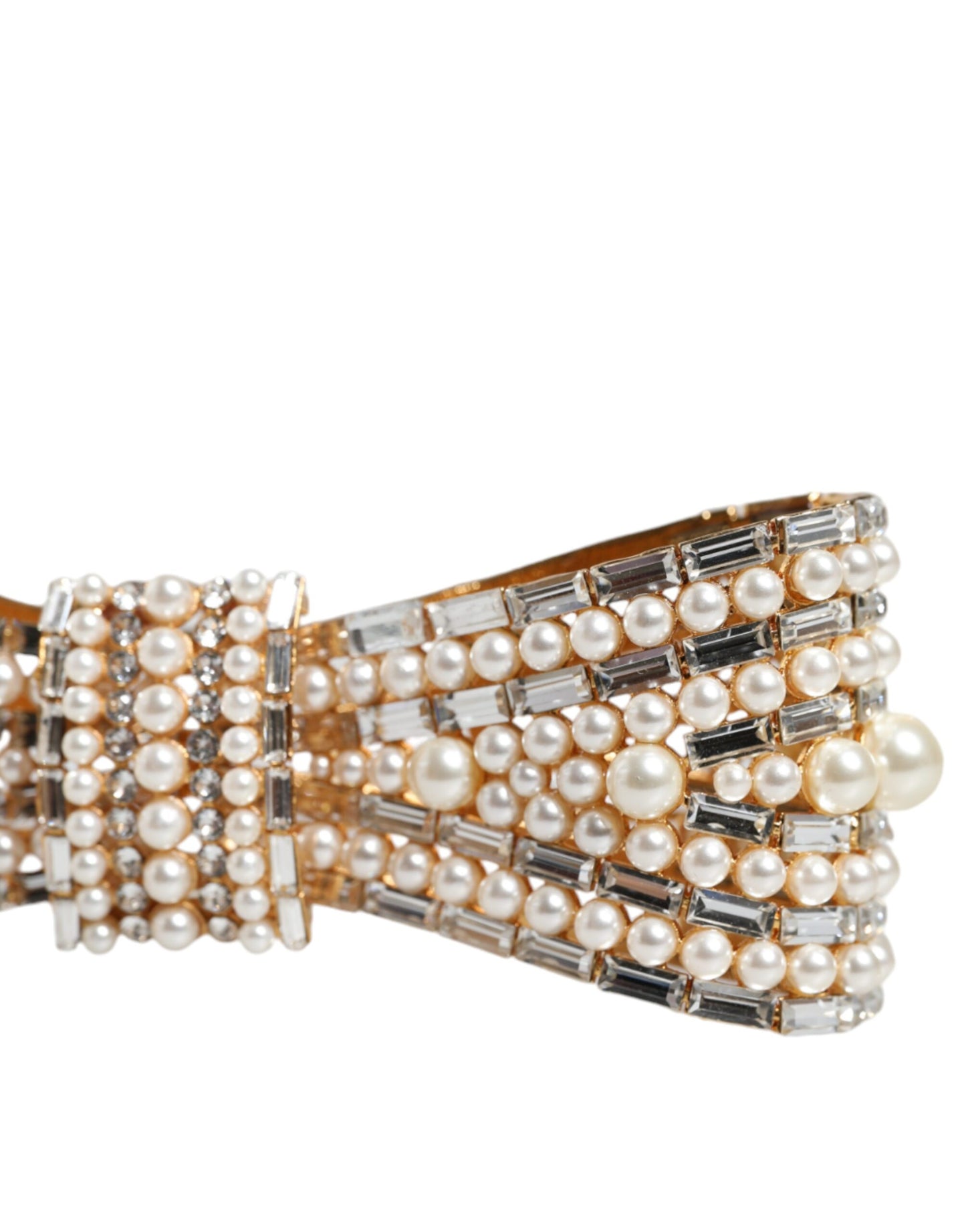 Dolce & Gabbana Gold Tone Brass Bow Crystal Fauxpearl Embellished Brooch