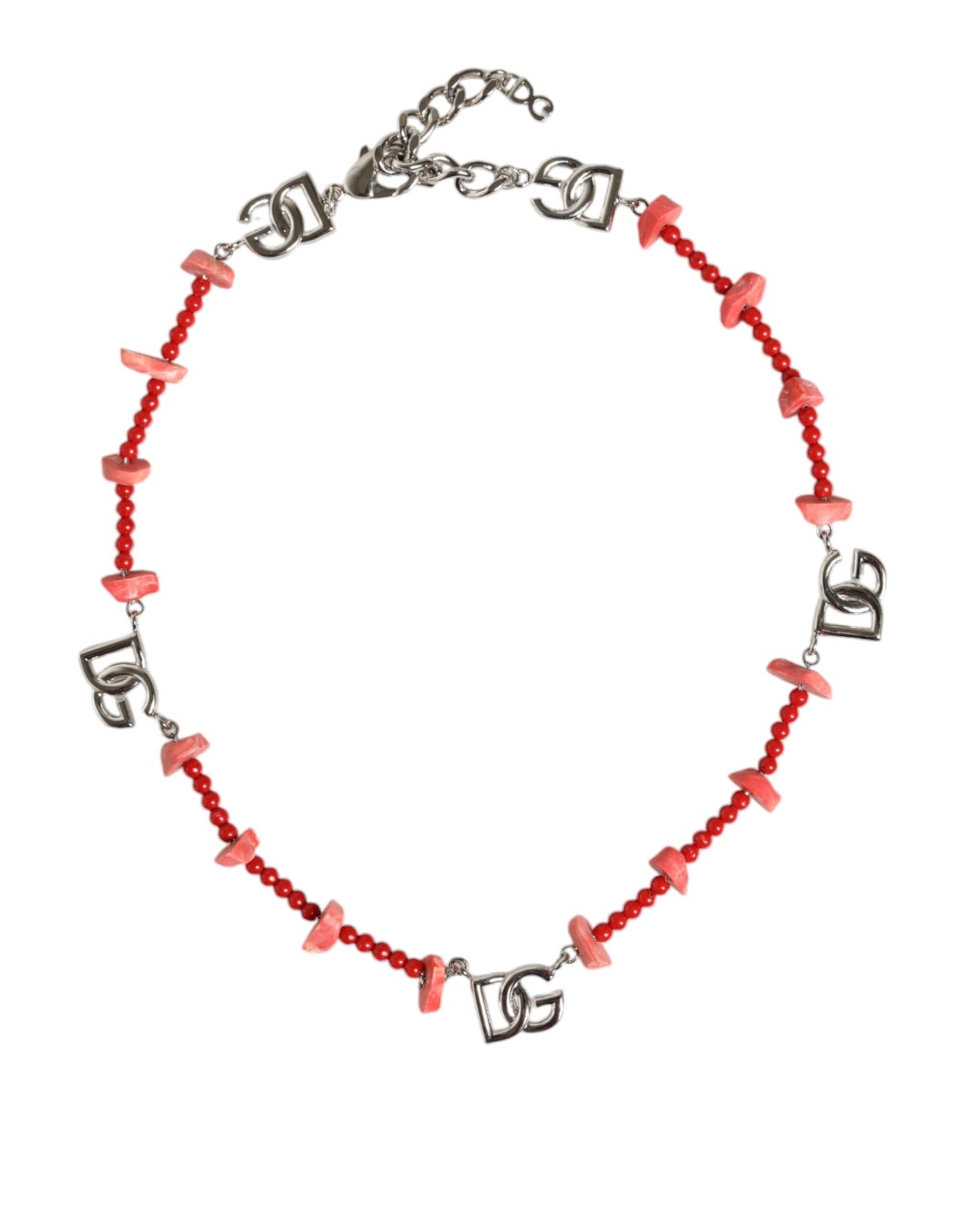 Dolce & Gabbana Silver Tone Brass Beaded Resin Dg Logo Chain Necklace