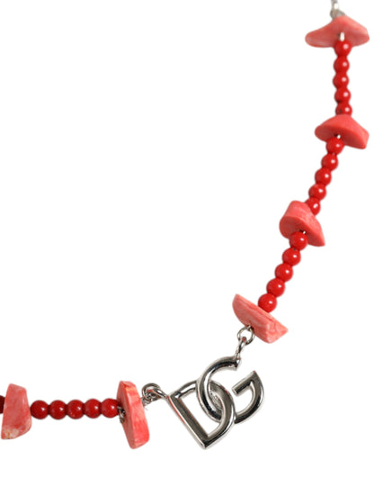 Dolce & Gabbana Silver Tone Brass Beaded Resin Dg Logo Chain Necklace