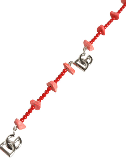 Dolce & Gabbana Silver Tone Brass Beaded Resin Dg Logo Chain Necklace