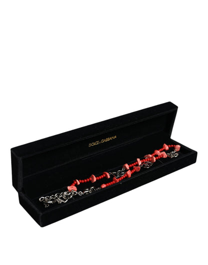 Dolce & Gabbana Silver Tone Brass Beaded Resin Dg Logo Chain Necklace