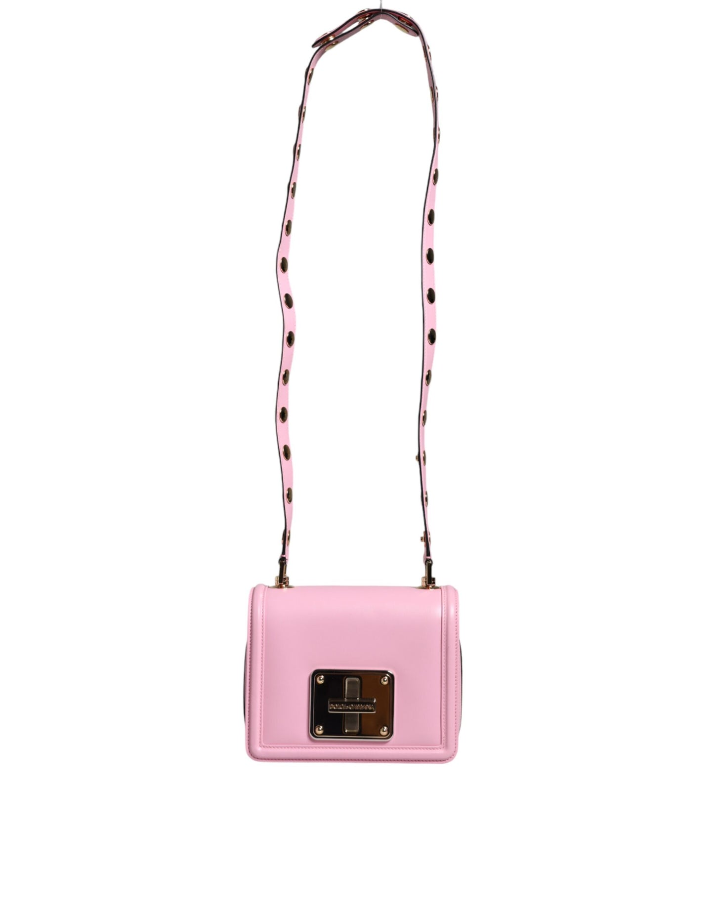 Dolce & Gabbana Baby Pink Lola Leather Studded Crossbody Strap Bag