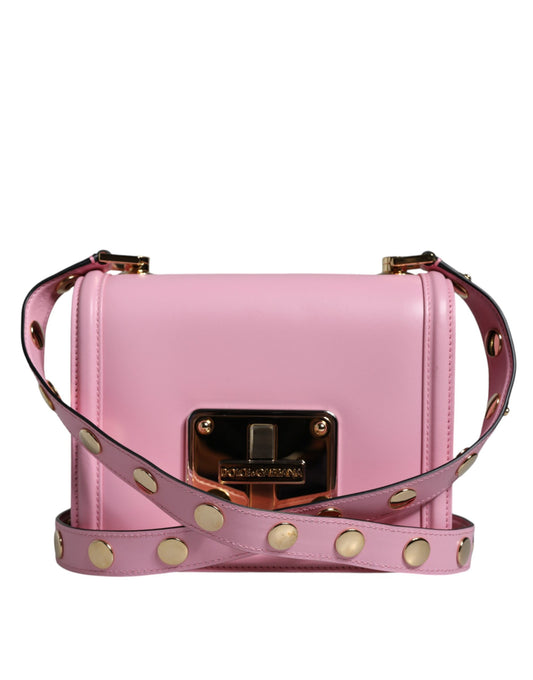 Dolce & Gabbana Baby Pink Lola Leather Studded Crossbody Strap Bag