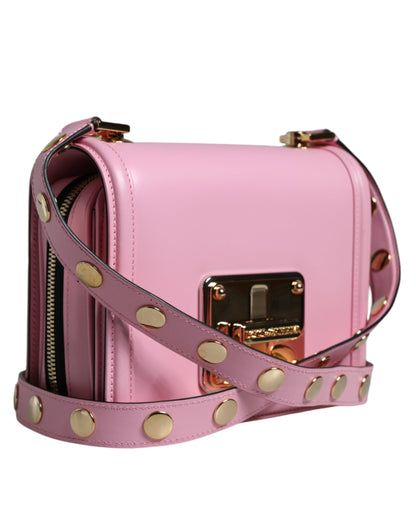 Dolce & Gabbana Baby Pink Lola Leather Studded Crossbody Strap Bag