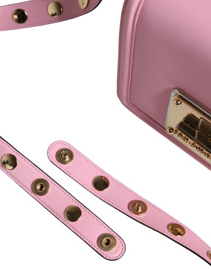 Dolce & Gabbana Baby Pink Lola Leather Studded Crossbody Strap Bag