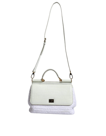 Dolce & Gabbana White Rafia Leather Sicily Crossbody Bag
