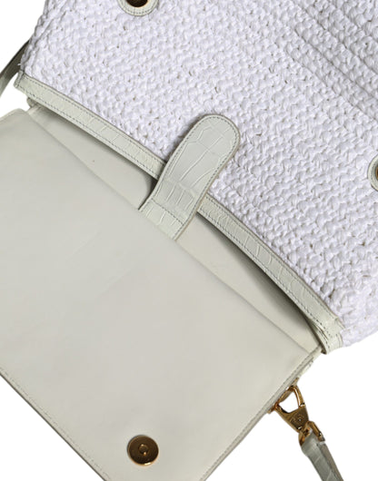 Dolce & Gabbana White Rafia Leather Sicily Crossbody Bag
