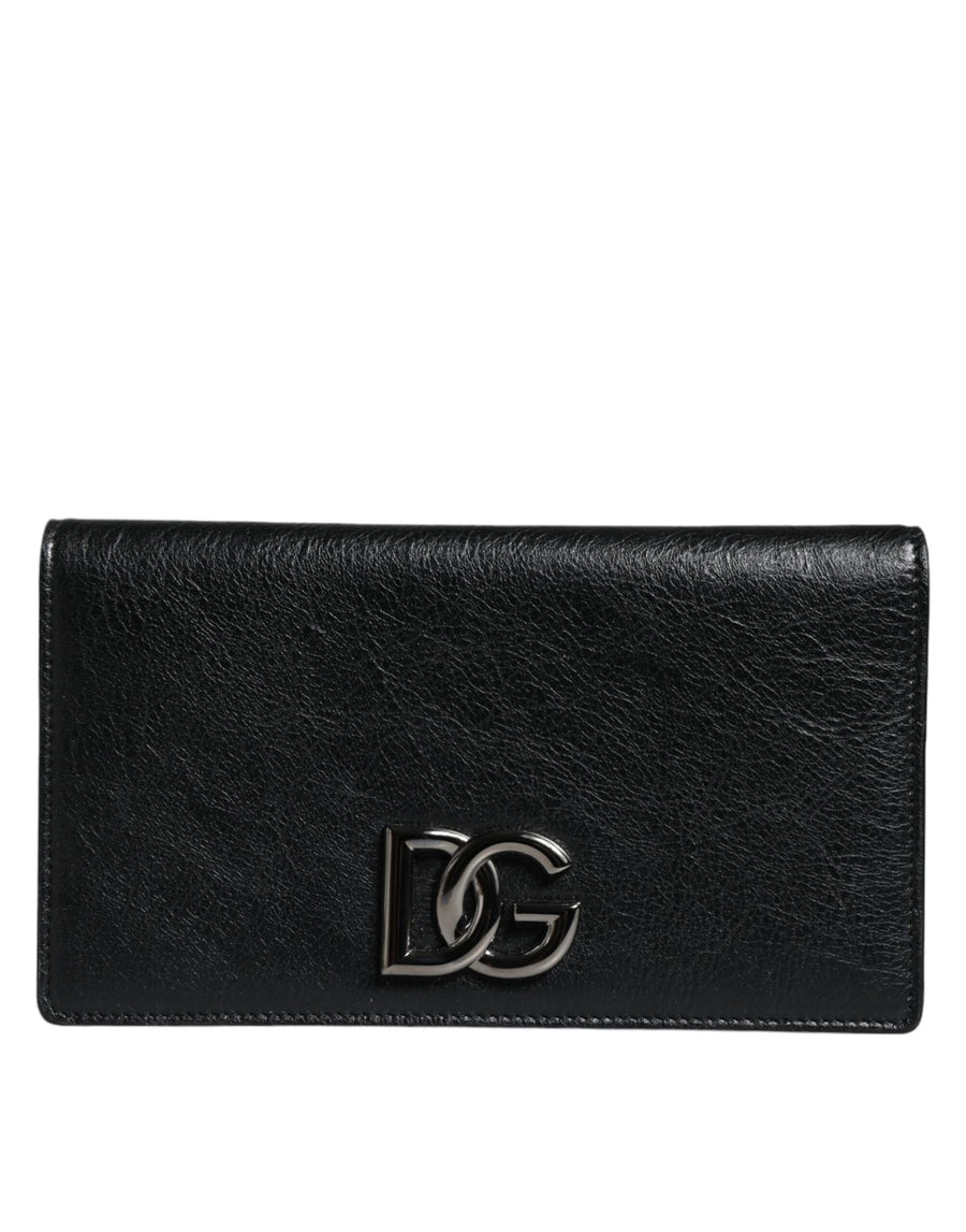 Dolce & Gabbana Black Leather Dg Logo Bifold Card Slot Crossbody Bag