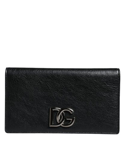 Dolce & Gabbana Black Leather Dg Logo Bifold Card Slot Crossbody Bag