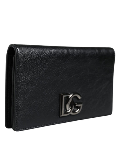 Dolce & Gabbana Black Leather Dg Logo Bifold Card Slot Crossbody Bag