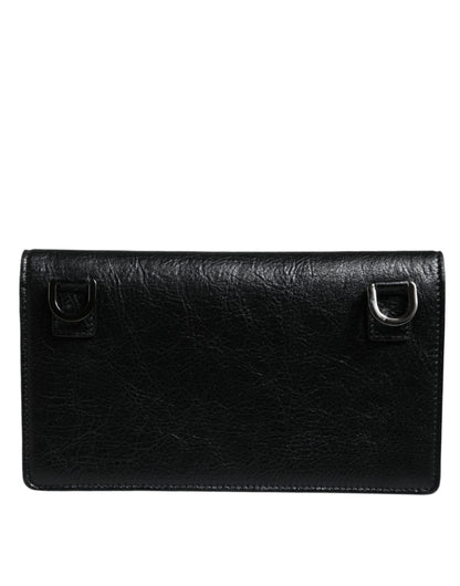 Dolce & Gabbana Black Leather Dg Logo Bifold Card Slot Crossbody Bag