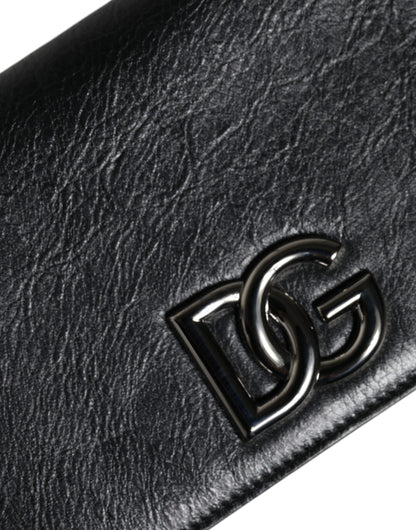 Dolce & Gabbana Black Leather Dg Logo Bifold Card Slot Crossbody Bag