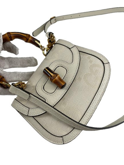 Gucci White Canvas Bamboo