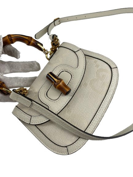 Gucci White Canvas Bamboo
