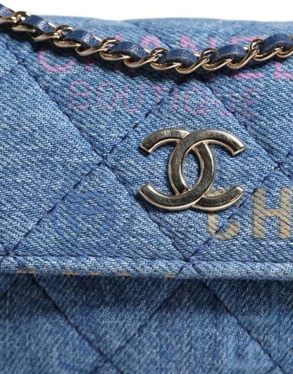 Chanel Denim Mood Flap Micro Logo Printed Fringed Shoulder Bag