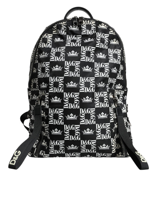Dolce & Gabbana Black White Dg Crown Logo Nylon Backpack Bag