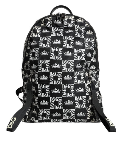 Dolce & Gabbana Black White Dg Crown Logo Nylon Backpack Bag