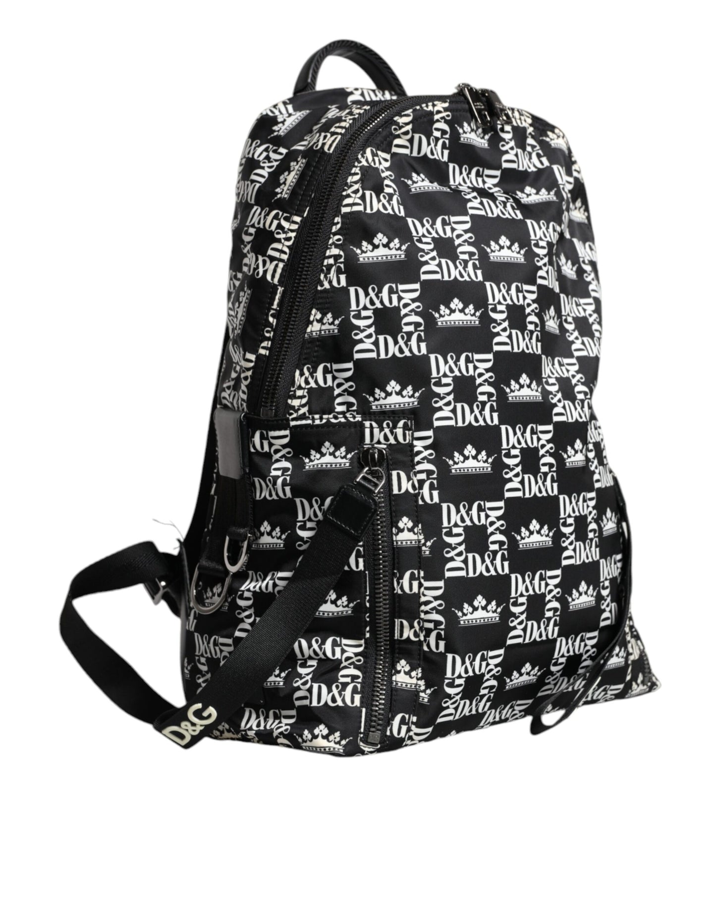 Dolce & Gabbana Black White Dg Crown Logo Nylon Backpack Bag