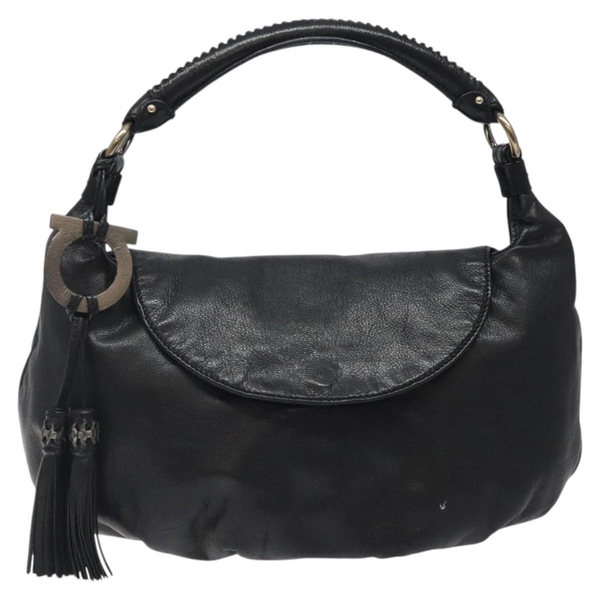 Salvatore Ferragamo Black Leather Gancini
